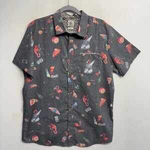 Volcom Modern Fit Shirt L Short Sleeve Button Down Collared Pizza Flamingo Beach
